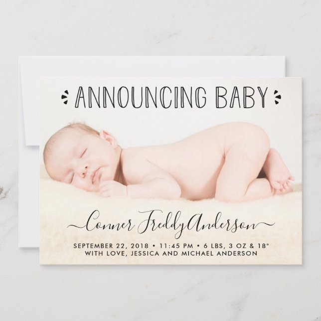 Simply Chic Blue Polka Dots Birth Announcement (Front)