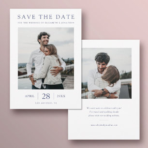 Simply Chic Blue Text Multi Photo Wedding  Save The Date