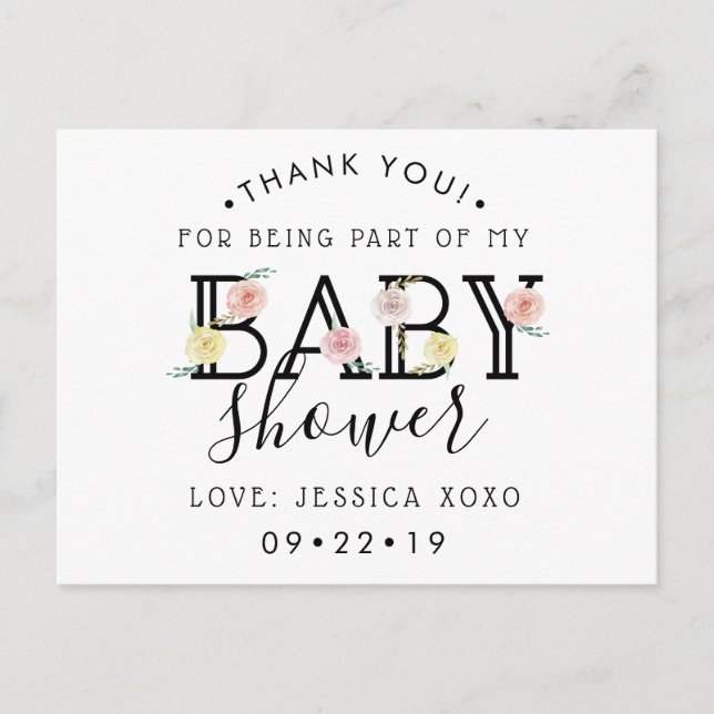 Simply Chic Floral Garden Baby Shower Thank You Announcement Postcard (Front)