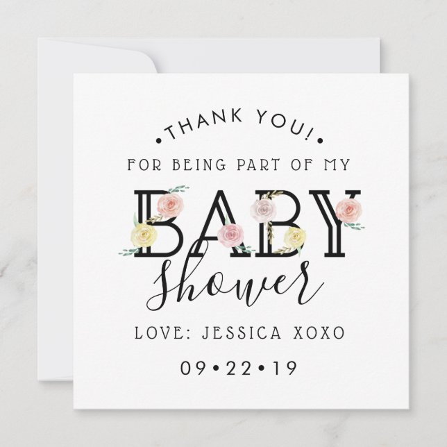 Simply Chic Floral Garden Baby Shower Thank You Card (Front)