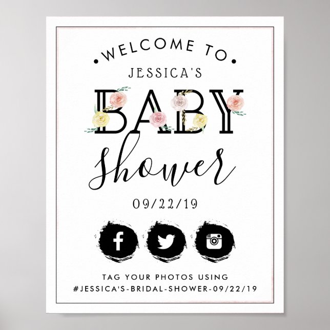 Simply Chic Floral Garden Baby Shower Welcome Poster (Front)