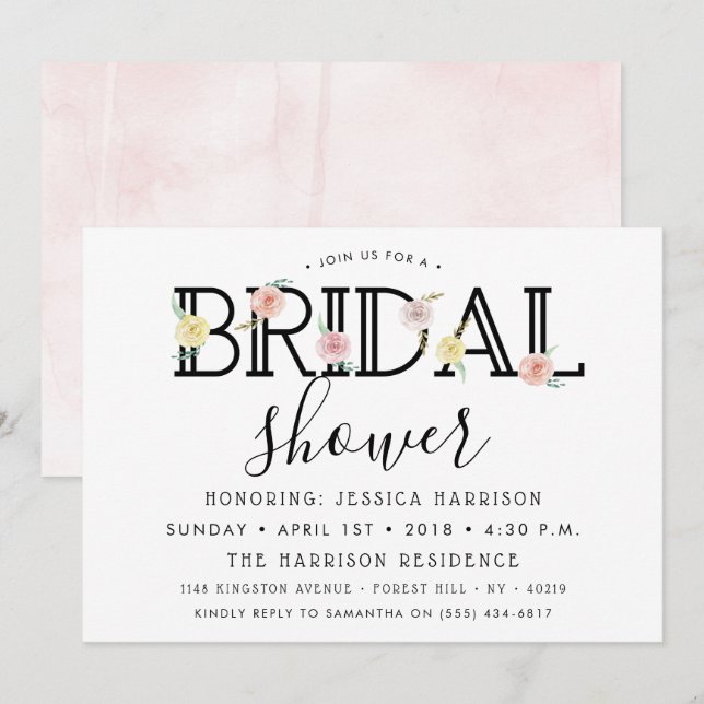 Simply Chic Floral Garden Bridal Shower Invitation (Front/Back)