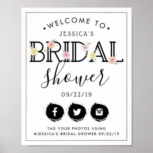Simply Chic Floral Garden Bridal Shower Welcome Poster (Front)