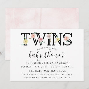 Simply Chic Floral Garden Twins Baby Shower Invitation