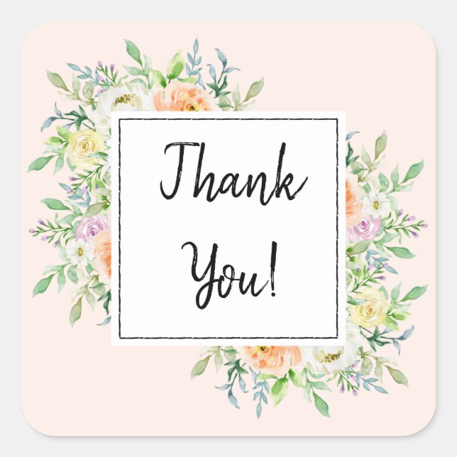 Simply Chic Floral Thank You Favour Square Sticker (Front)