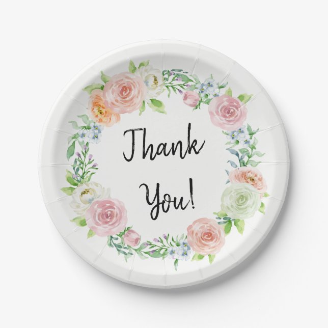 Simply Chic Floral Wreath Thank You Favour Paper Plate (Front)