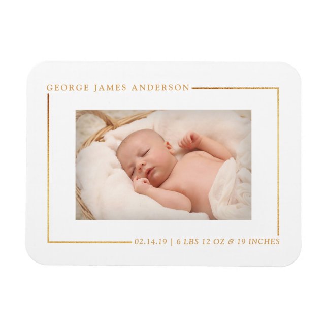 Simply Chic Gold Foil Photo Birth Announcement Magnet (Horizontal)