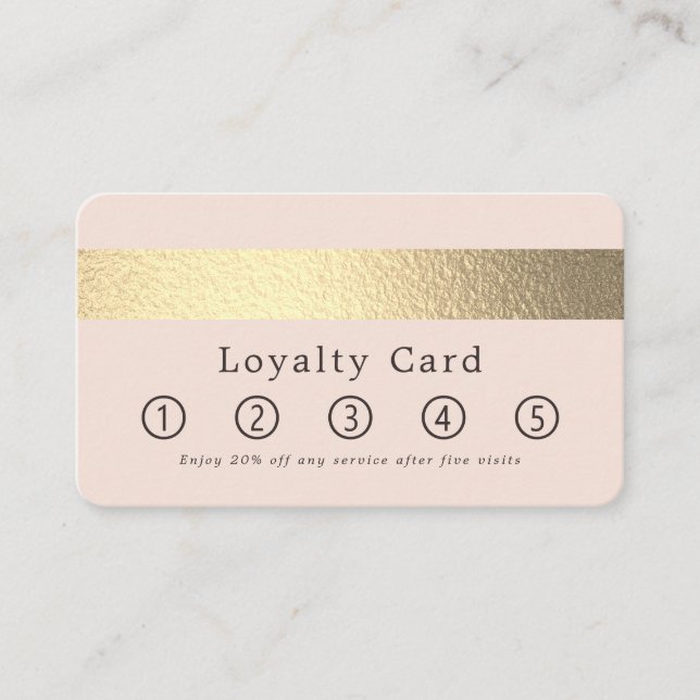 Simply Chic Gold Foil Stripe On Blush Pink Loyalty Card (Front)