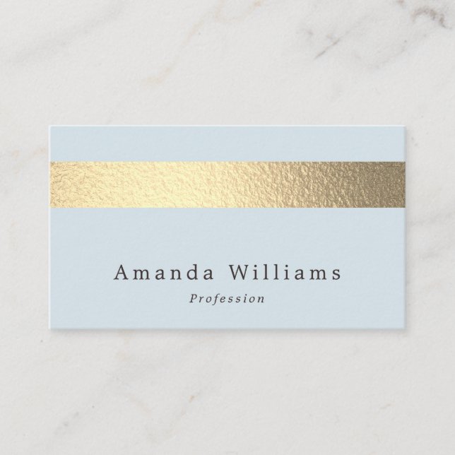 Simply Chic Gold Foil Stripe On Powder Blue Business Card (Front)