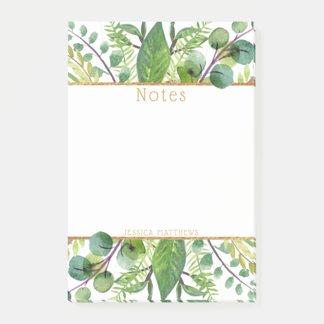 Simply Chic Greenery & Gold Foil Note Pad (Front)