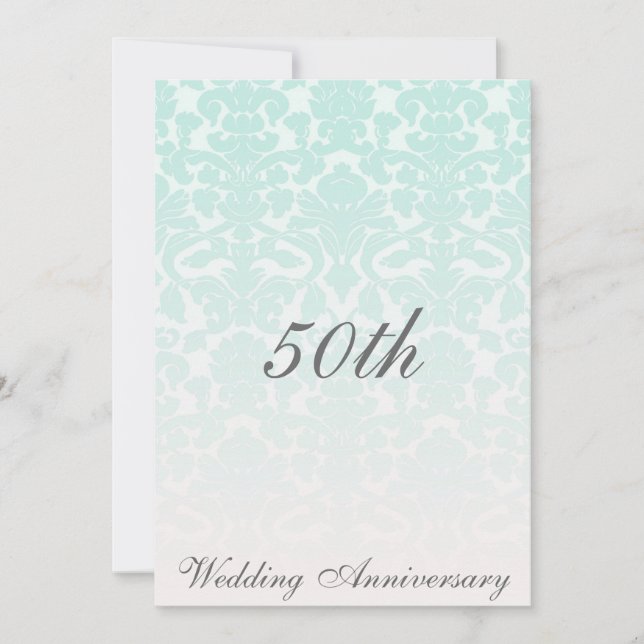 Simply Chic Mint Damask Wedding Anniversary Invitation (Front)