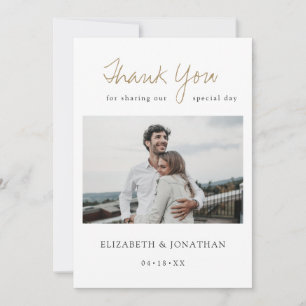 Simply Chic Modern Gold Script Photo Wedding Thank You Card