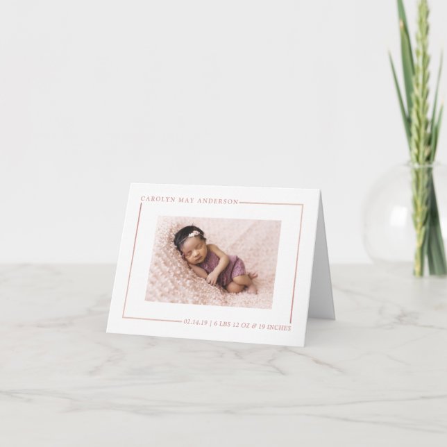 Simply Chic Rose Gold Foil Birth Announcement (Front)