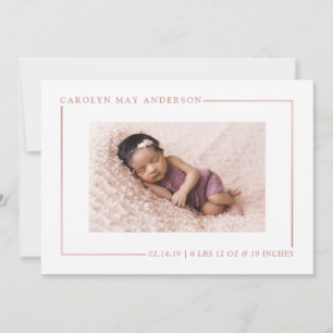 Simply Chic Rose Gold Foil Birth Announcement