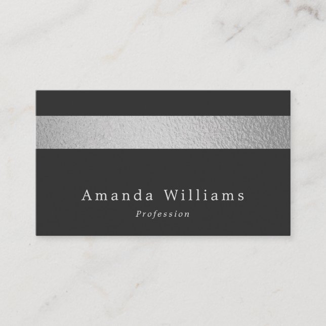 Simply Chic Silver Foil Stripe On Charcoal Business Card (Front)