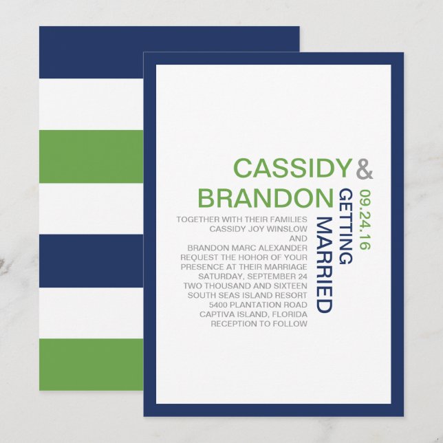 Simply Chic Wedding Invitations / Navy Lime (Front/Back)