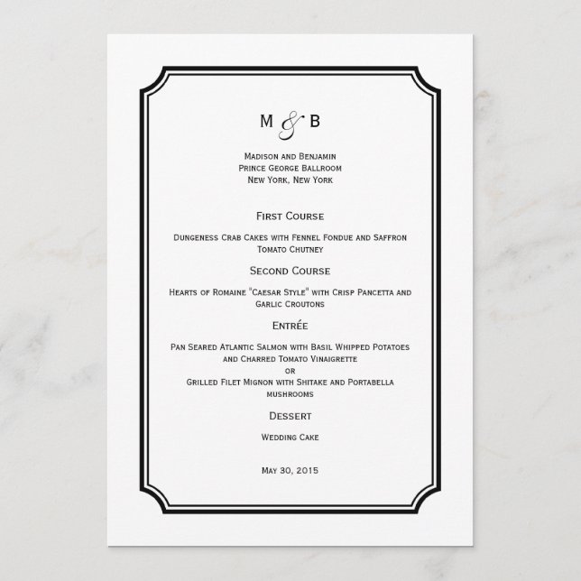 Simply Chic Wedding Menu Card (Front)