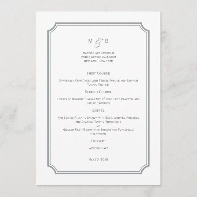 Simply Chic Wedding Menu Card (Front)