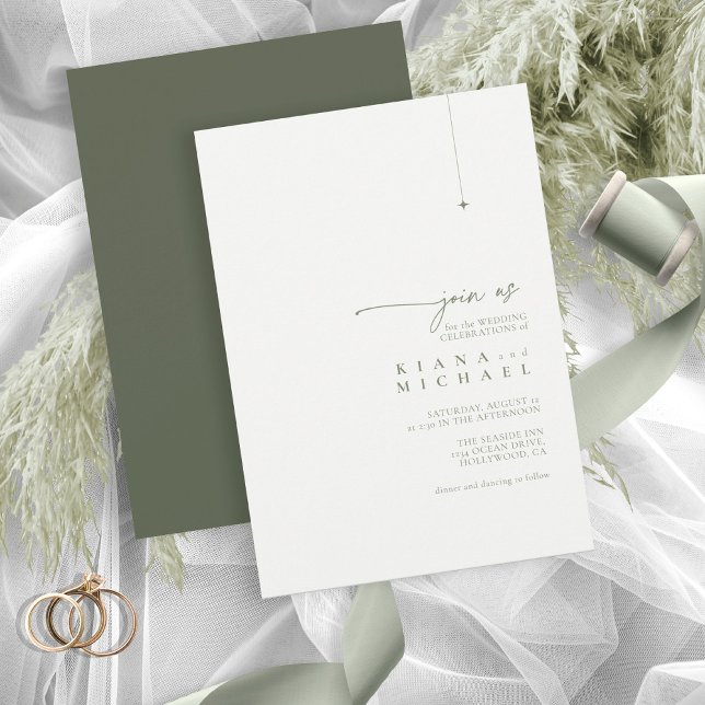 Simply Chic Wedding Pearl/Moss Green ID1046 Invitation (Creator Uploaded)