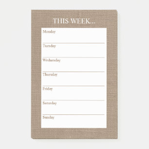 Simply Chic Weekly Planner   Rustic Burlap Post-it Notes