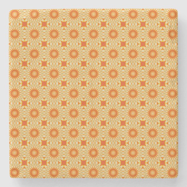 Simply Citrus Lemon Slices Floral Tiled Pattern Stone Coaster (Front)
