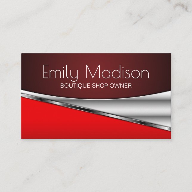 Simply Classic and Elegant / Red Metal Trim Business Card (Front)