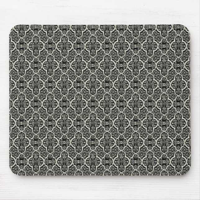 Simply Classic Damask Mousepad, Black Mouse Mat (Front)