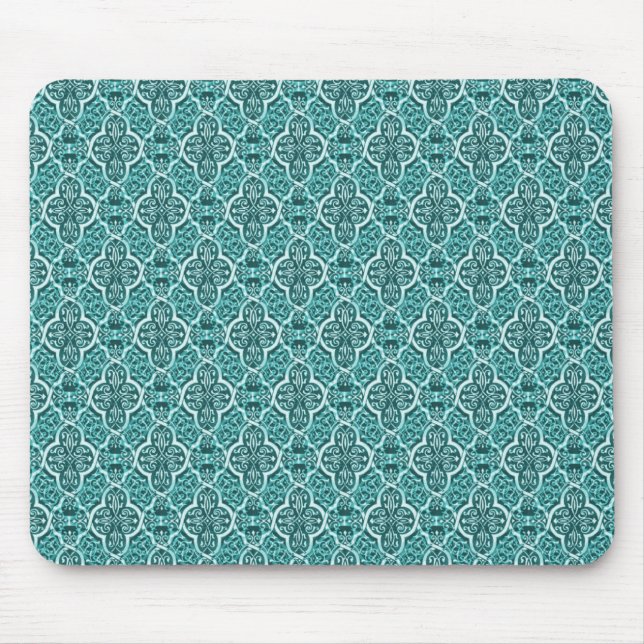 Simply Classic Damask Mousepad, Teal Mouse Mat (Front)