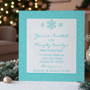 Simply Classic Damask Snowflakes Christmas   Teal Invitation
