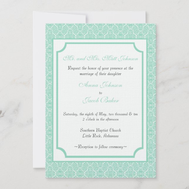 Simply Classic Damask Wedding Invite (Front)