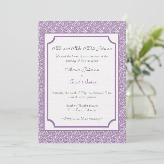 Simply Classic Damask Wedding Invite (Standing Front)