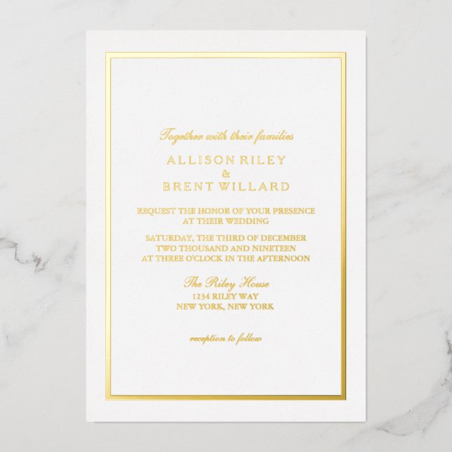 Simply Classic Gold Foil Invitation (Front)