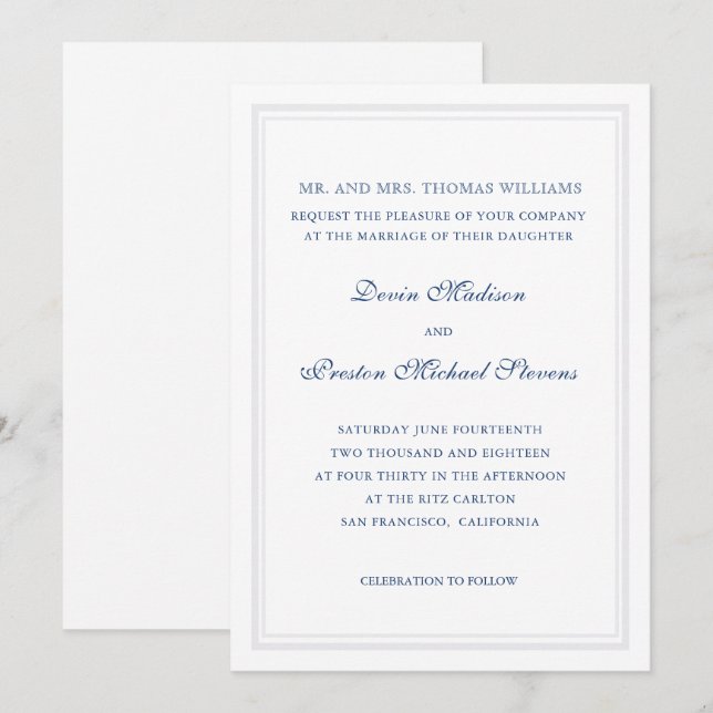 Simply Classic Wedding Invitation (Front/Back)