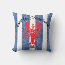 "SIMPLY CLAWESOME" Red Lobster on Denim Stripes
