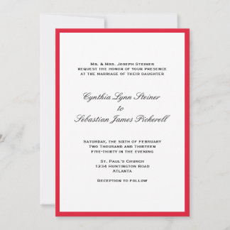 Simply colour border red black wedding invitation