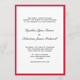 Simply colour border red black wedding invitation