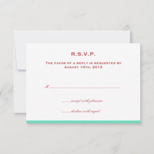 Simply colour border red teal wedding rsvp respons (Front)