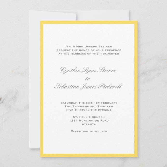 Simply colour border yellow grey wedding invitatio invitation (Front)