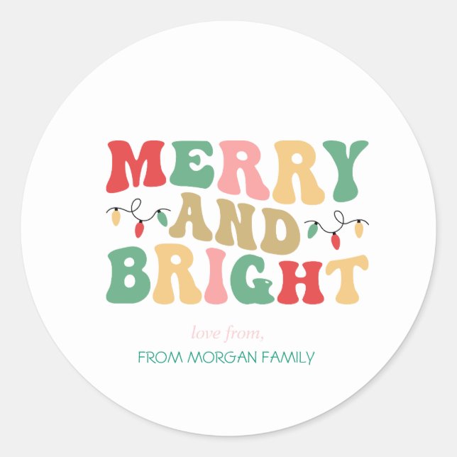 Simply Colourful Merry And Bright String Lights Classic Round Sticker (Front)