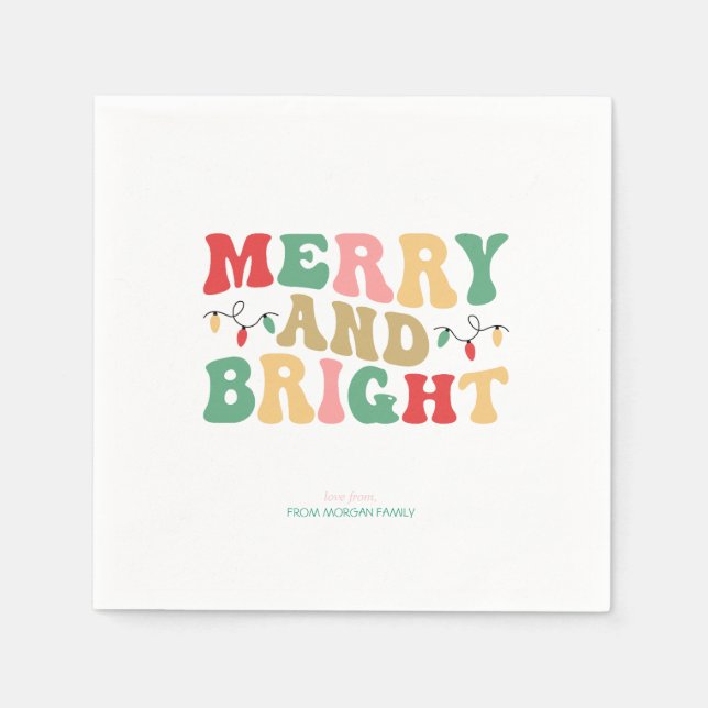 Simply Colourful Merry And Bright String Lights Napkin (Front)