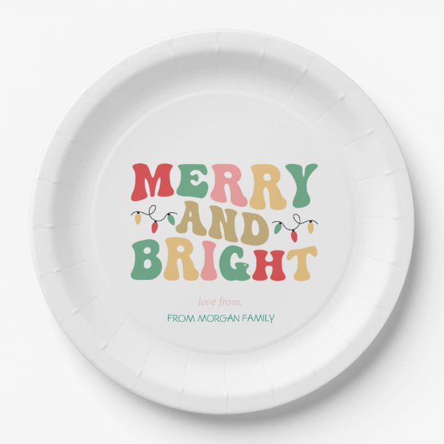 Simply Colourful Merry And Bright String Lights Paper Plate (Front)