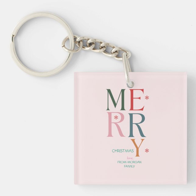 Simply Colourful Merry Christmas Pink Key Ring (Front)