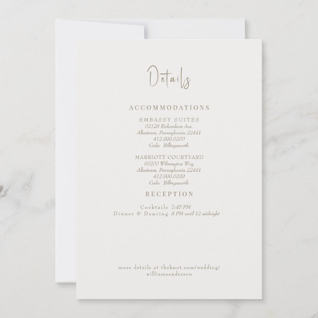 Simply Cream Wedding Details II Enclosure Invitation (Front)