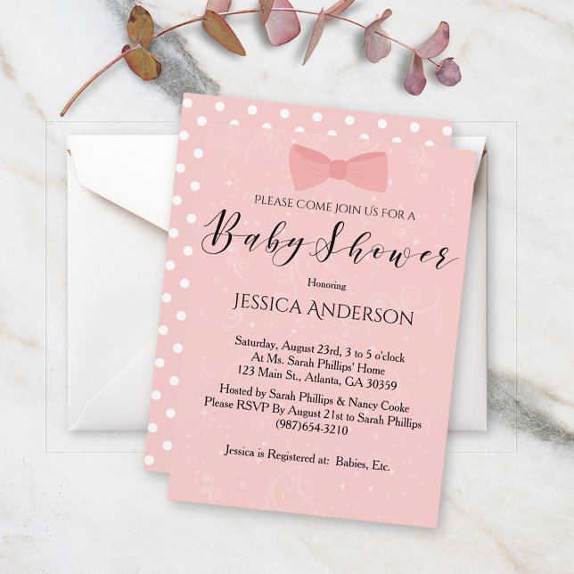 Simply Cute Pink Bow Baby Shower Invitation (Creator Uploaded)