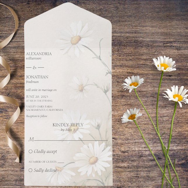 Simply Daisies All In One Invitation (Also available with QR or code or with dinner options. )