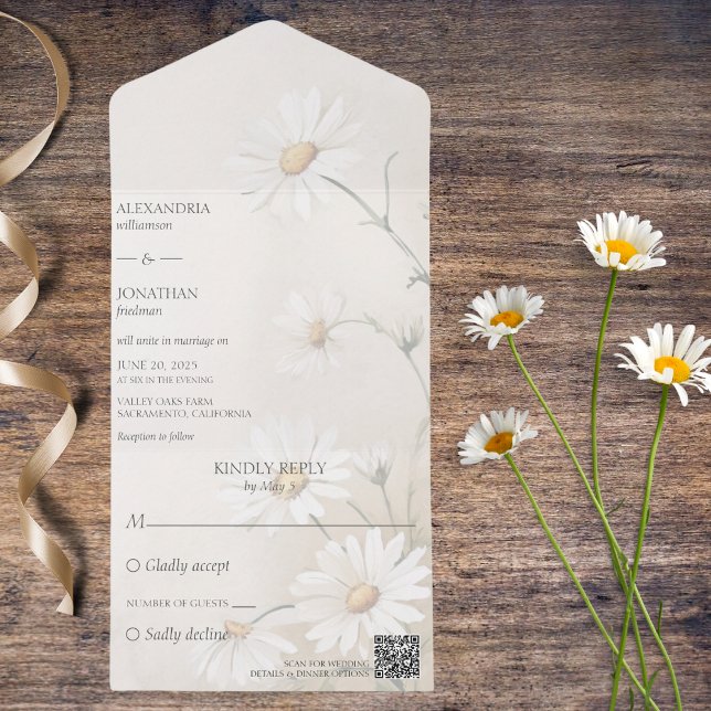 Simply Daisies QR Code All In One Invitation (Also available without QR code. )