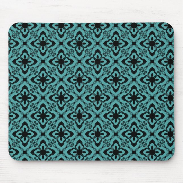 Simply Dazzling Damask Mousepad, Turquoise Mouse Mat (Front)