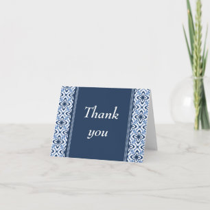 Simply Dazzling Damask Thank You Card, Dark Blue