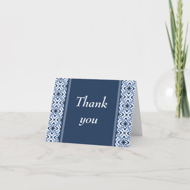 Simply Dazzling Damask Thank You Card, Dark Blue Card (Front)