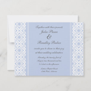 Simply Dazzling Damask Wedding Invite, Light Blue Invitation